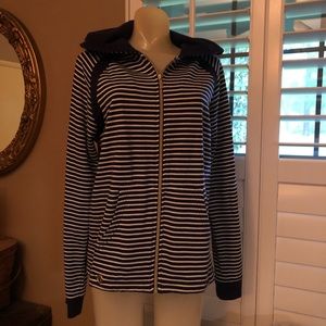 Cappagallo Blue White Striped Hoodie Medium